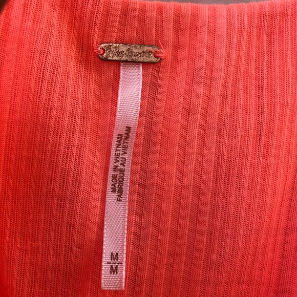 Free People Neon Coral Crop Top Ring Halter Front Retro 70's Medium - Picture 3 of 9